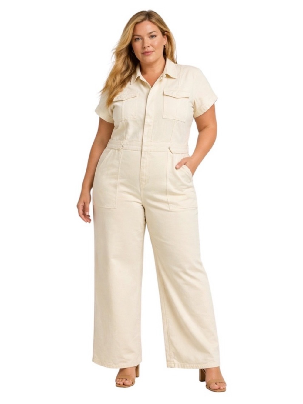 Good American Fit For Success Palazzo Jumpsuit Bone/Ecru Women’s Size 6 (3XL)
